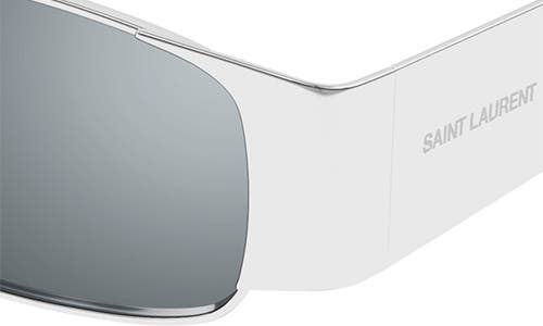 Shop Saint Laurent 54mm Rectangular Sunglasses In Silver