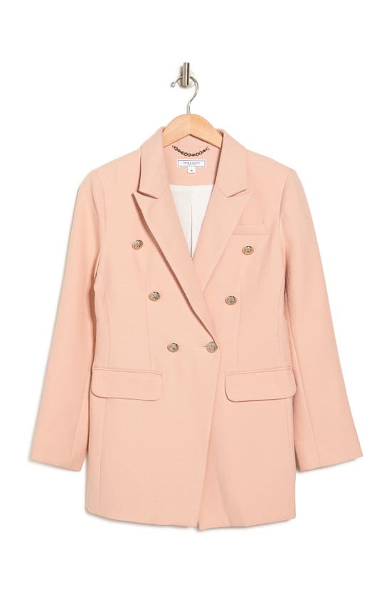 Belle & Bloom Textured Weave Double Breasted Blazer In Blush
