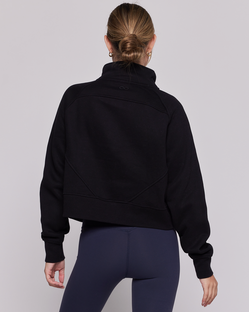 Shop Rebody Active Effortless Fleece Crop Half Zip Sweatshirt In Black