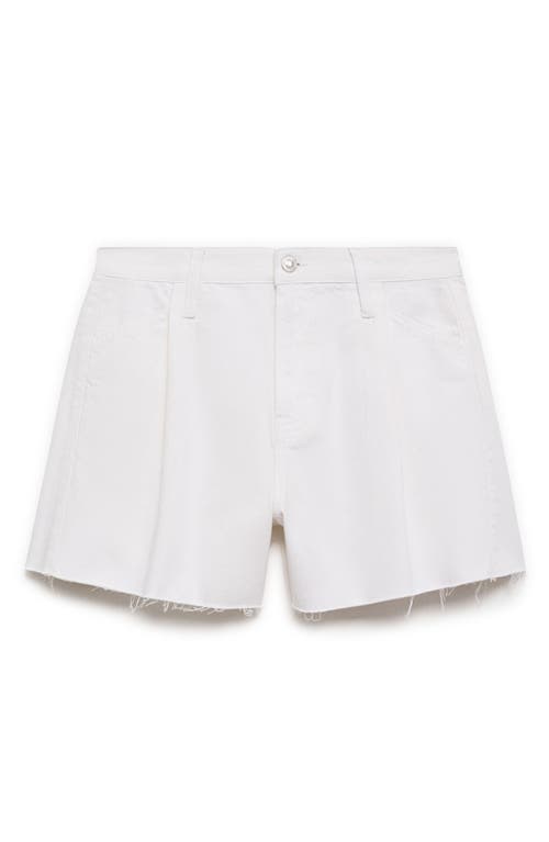 MANGO MANGO PLEAT FRONT RAW HEM DENIM CUTOFF SHORTS 