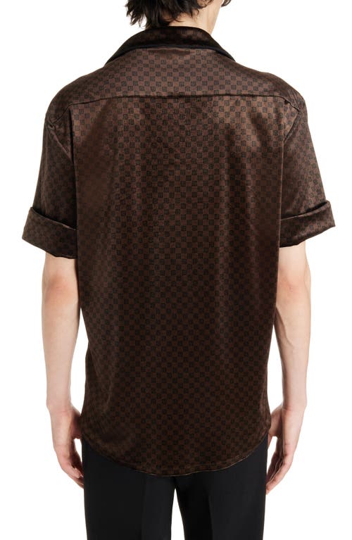 Shop Balmain Mini Monogram Short Sleeve Velvet Button-up Shirt In Wfp Brown/multi