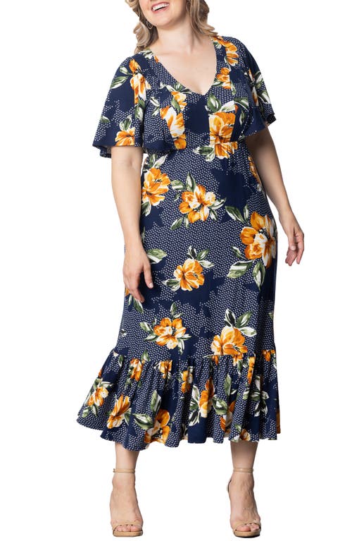Madrid Floral Flutter Sleeve Maxi Dress in Amber Blossoms