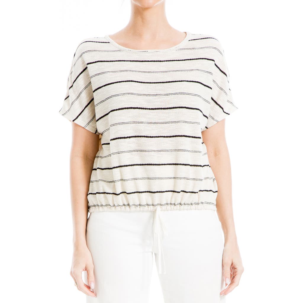 Max Studio Stripe Drawstring T-shirt In Oyster/blk Strp