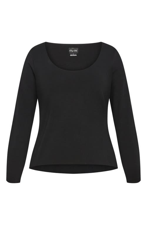City Chic Liz Scoop Neck Jersey Top In Black