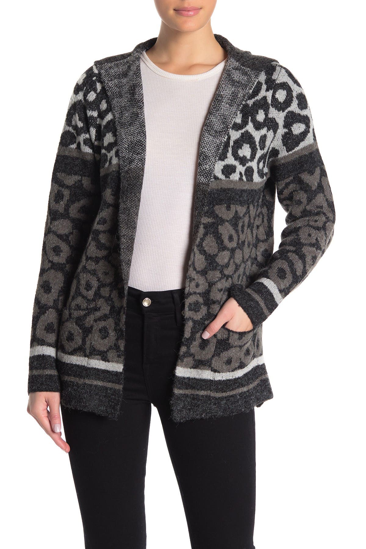 leopard print hooded cardigan