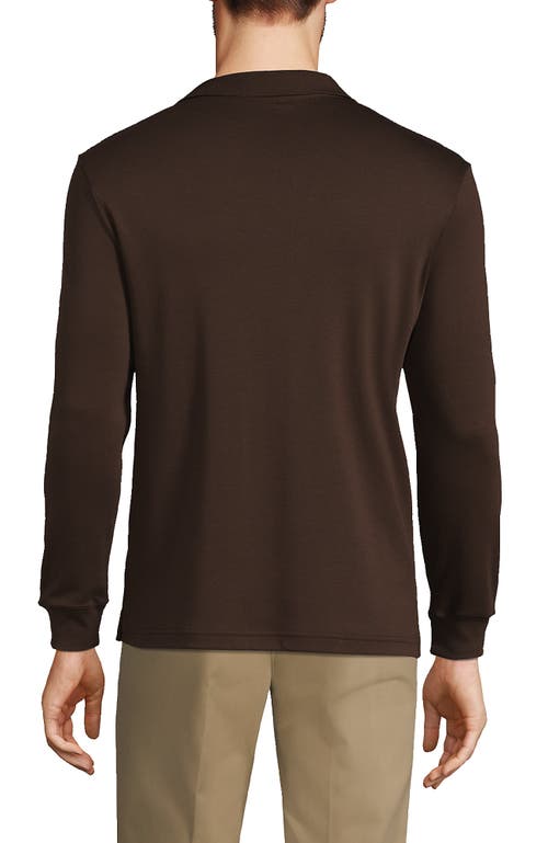 Shop Lands' End Long Sleeve Cotton Supima Polo Shirt In Rich Coffee