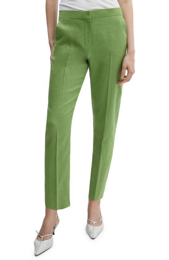 Shop Mango Straight Leg Linen Pants In Green