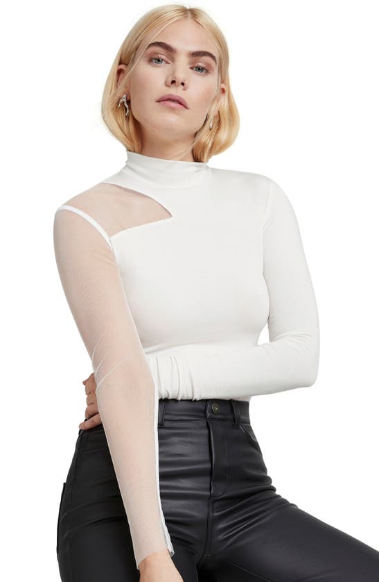 Marcella Ysabel Mesh Panel Jersey Top In Off White