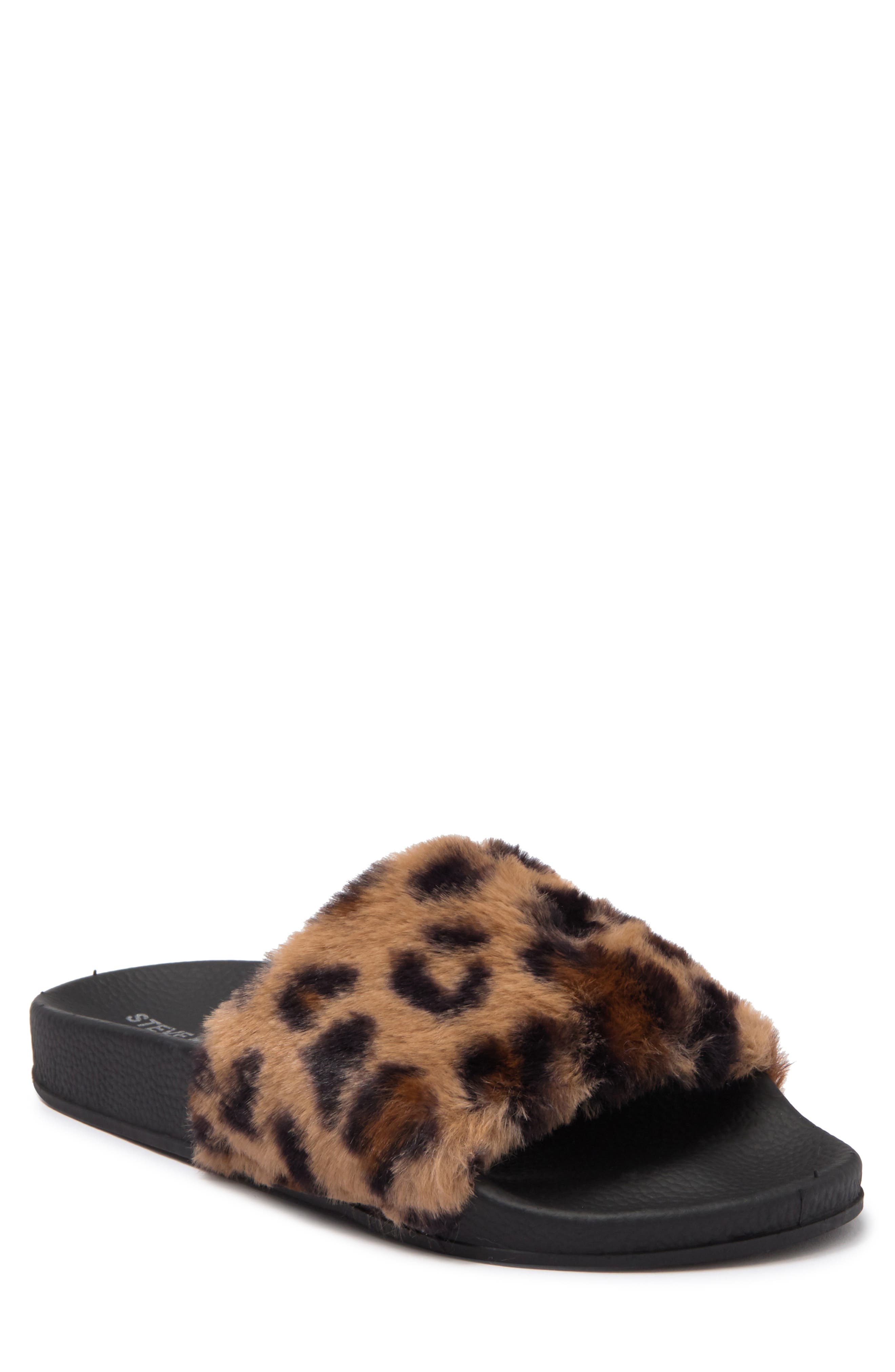 Steve Madden Kids' Smooth Faux Fur Slide Sandal In Leopard