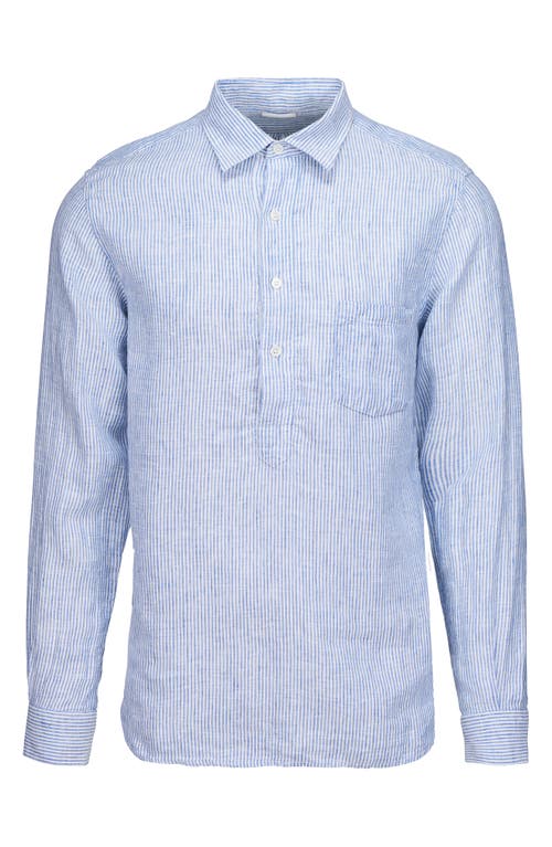 Amalfi Stripe Linen Popover Shirt in Ensign Blue