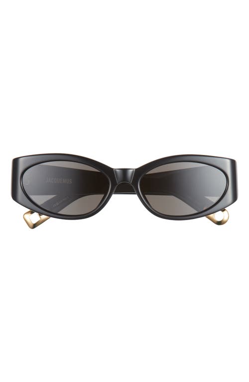 Jacquemus Les Lunettes Oval Sunglasses in Black/Yellow Gold/Grey at Nordstrom