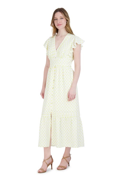 Shop Julia Jordan Flutter Sleeve Pintuck Maxi Dress In Ivory/yellow