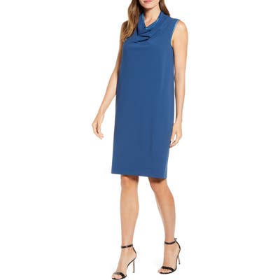 Anne Klein Cowl Neck Crepe Sheath Dress, Blue/green