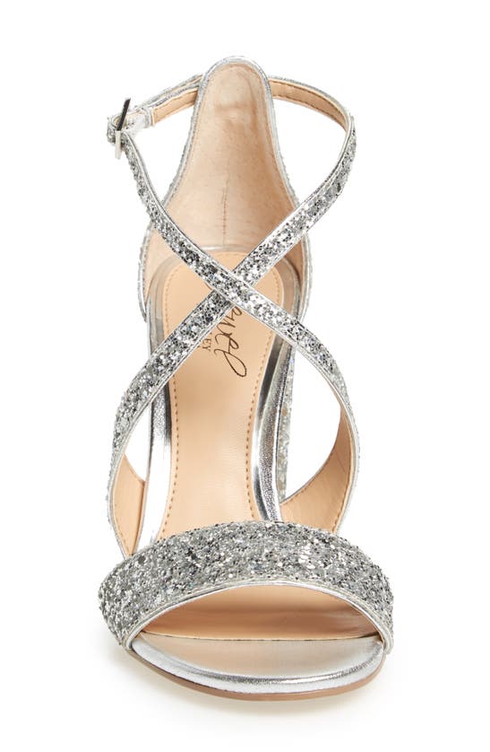 Jewel Badgley Mischka Cook Block Heel Glitter Sandal In Silver Leather