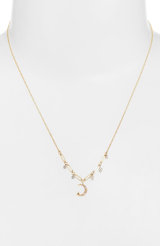 Shop Meira T Crescent Moon Diamond Pendant Necklace In Two Toned Yellow Gold