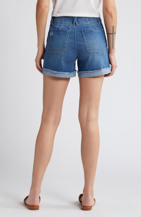 Wit & Wisdom 'ab'solution Patch Pocket High Waist Denim Shorts In Mid Blue