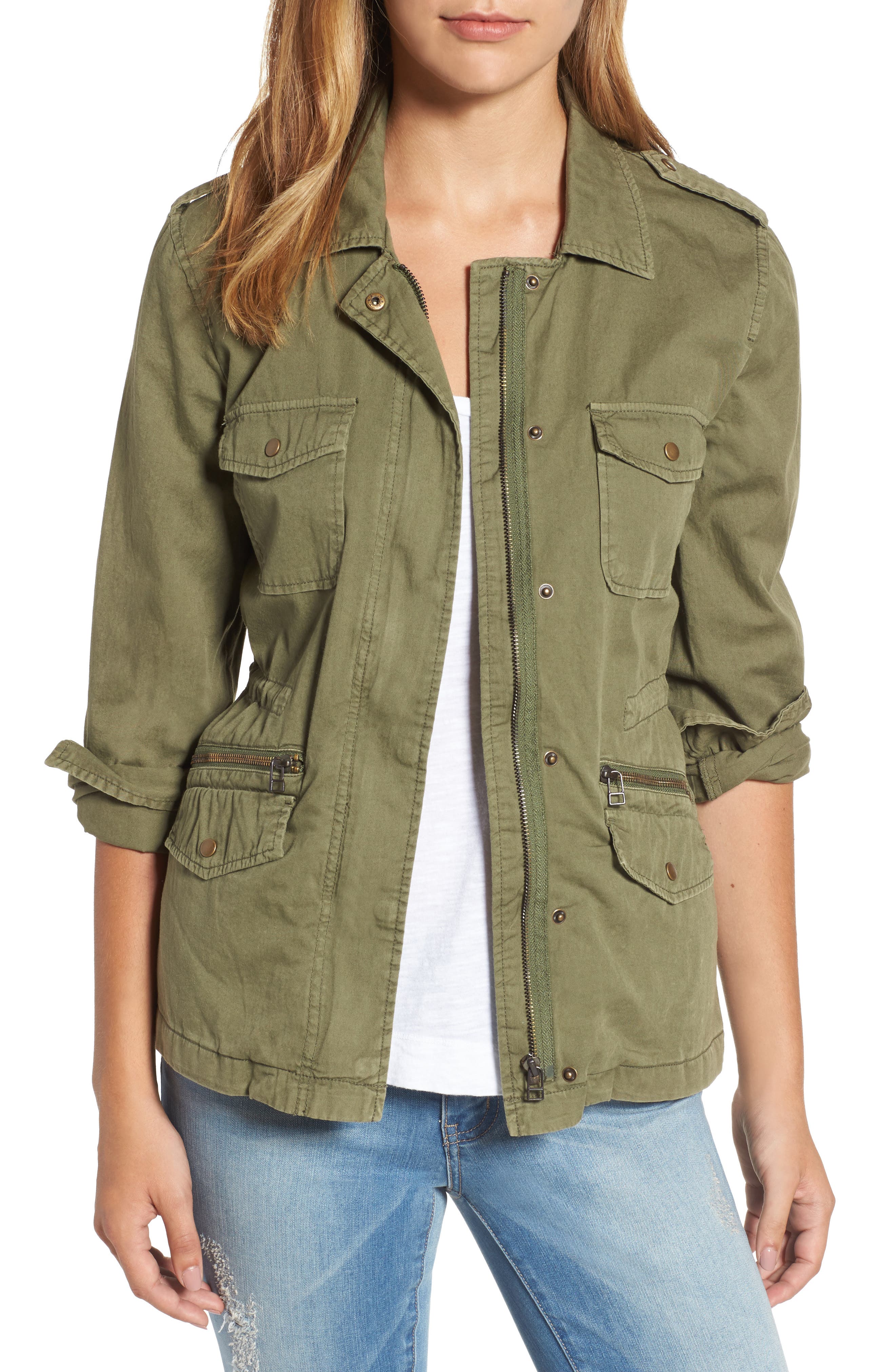VELVET BY GRAHAM & SPENCER Lily Aldridge for Velvet by Graham & Spencer Army Jacket, Main, color, FOREST GREEN