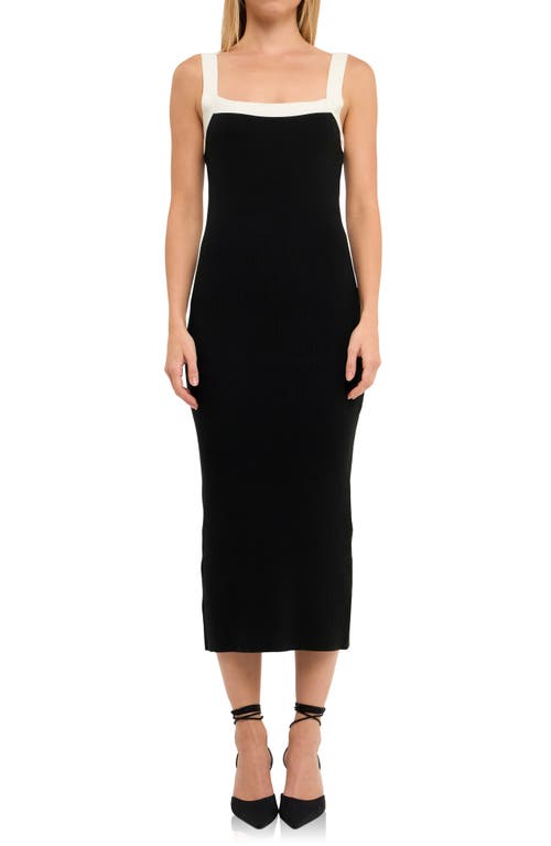 Shop Grey Lab Square Neck Sleeveless Ribbed Midi Dress In Black/white