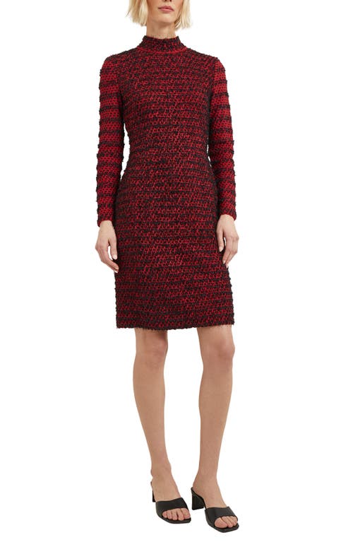 Misook Two-tone Eyelash Long Sleeve Sheath Dress In Rouge/black