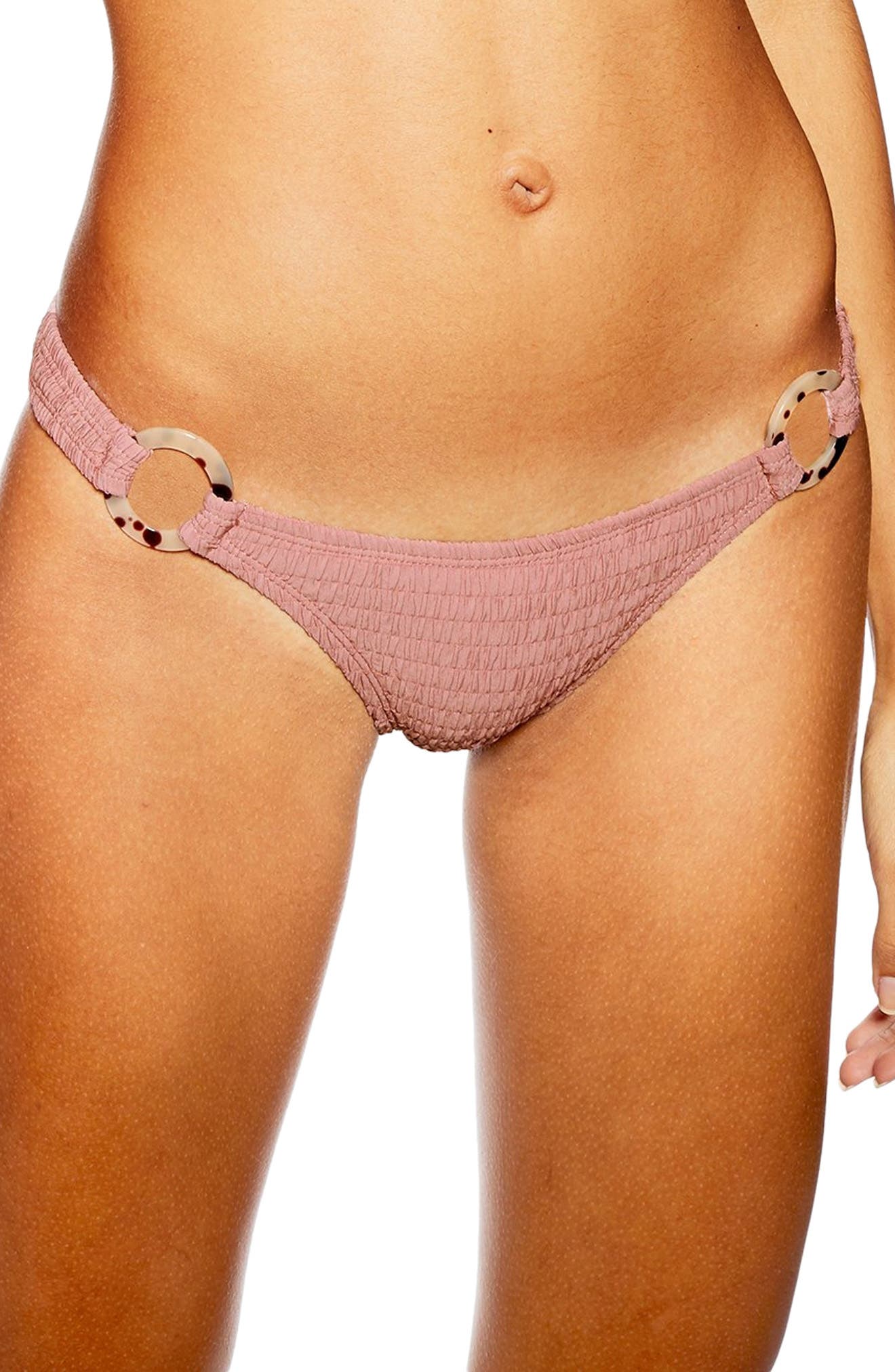 Topshop Tortoise Ring Smocked Bikini Bottoms