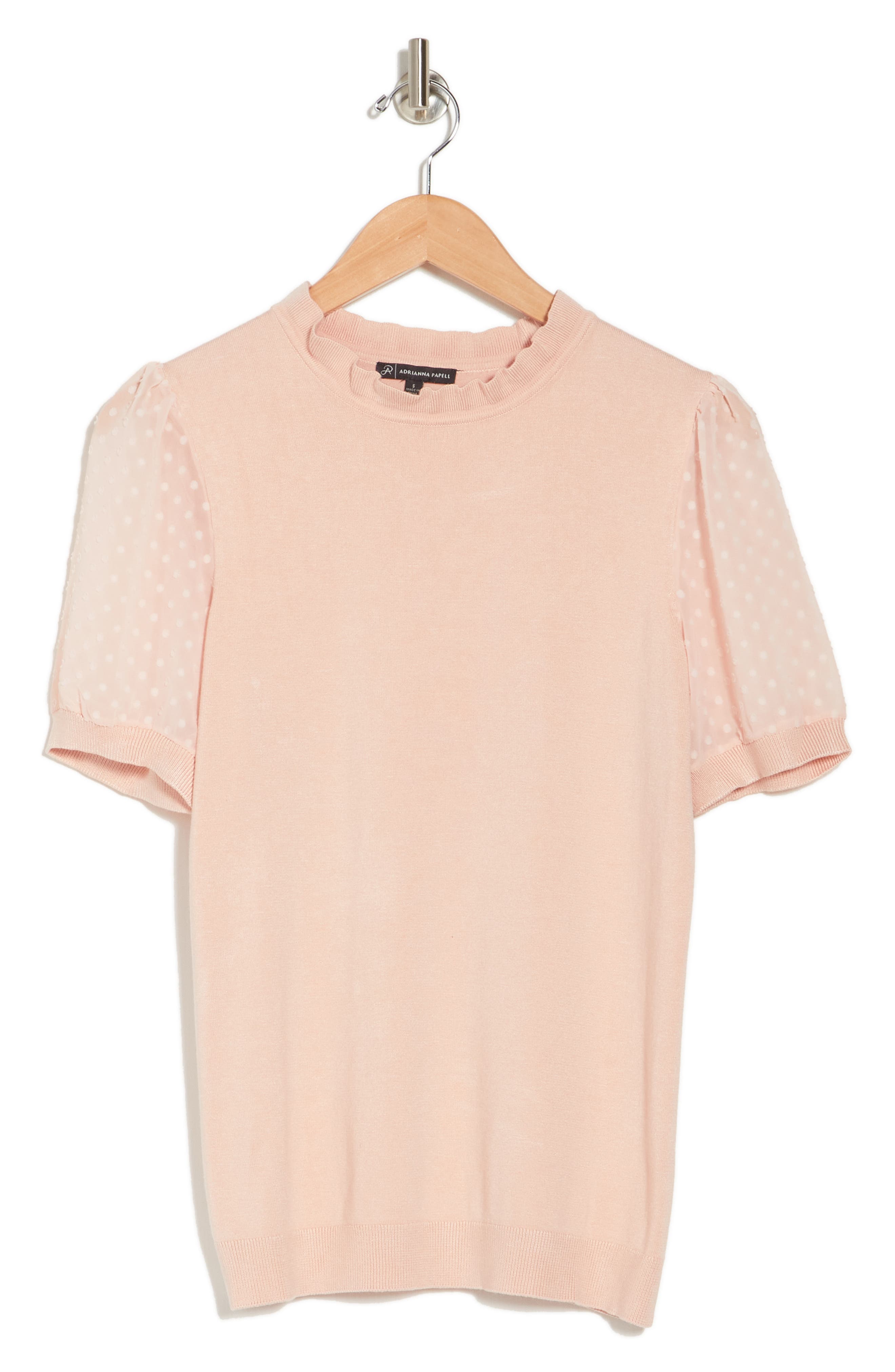 Adrianna Papell Short Puff Sleeve Sweater Top In Pearlblush