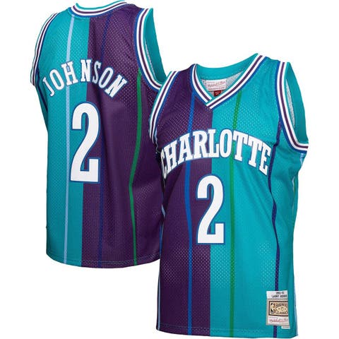 Men's Mitchell & Ness Larry Johnson Teal/Purple Charlotte Hornets ...