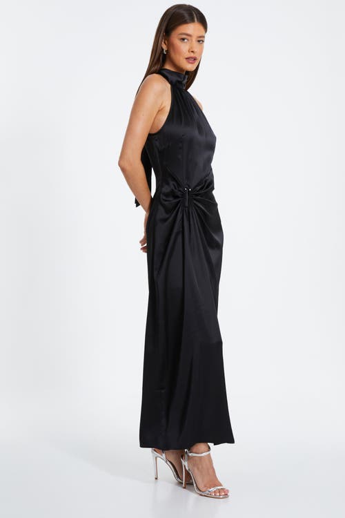 Quiz Satin Halterneck Midi Dress In Black