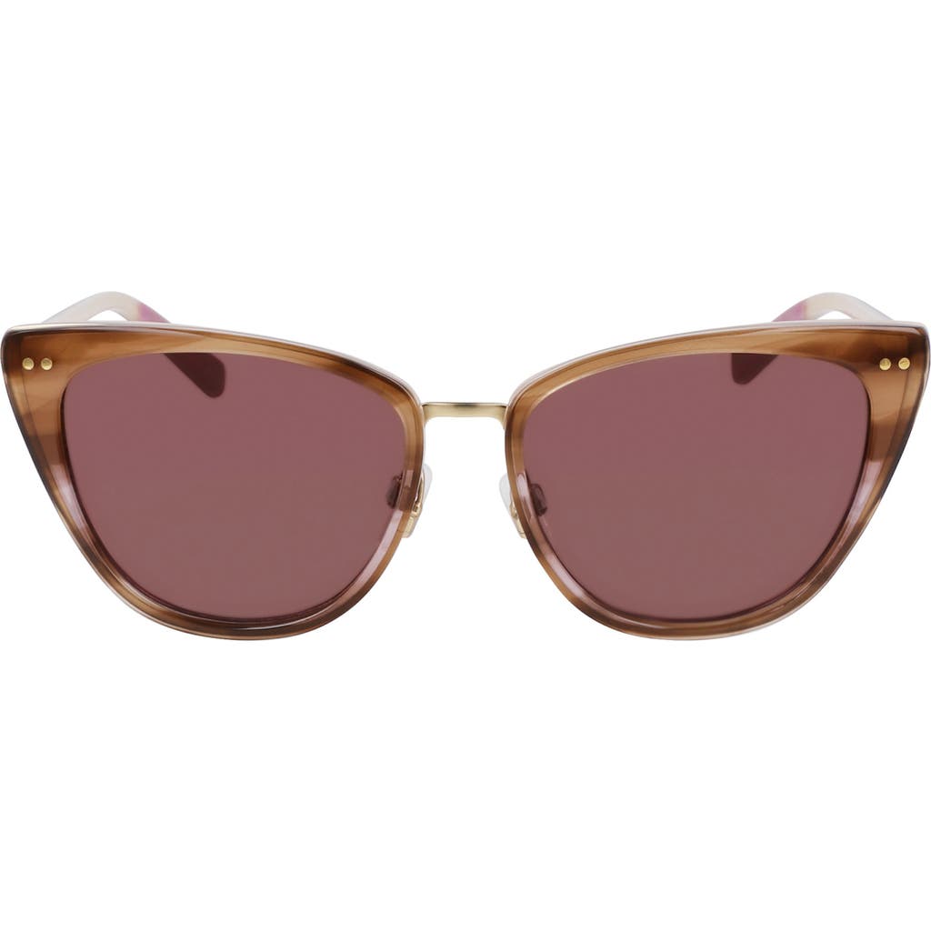 Shinola Runwell 55mm Cat Eye Sunglasses In Brown/mauve Horn Gradient