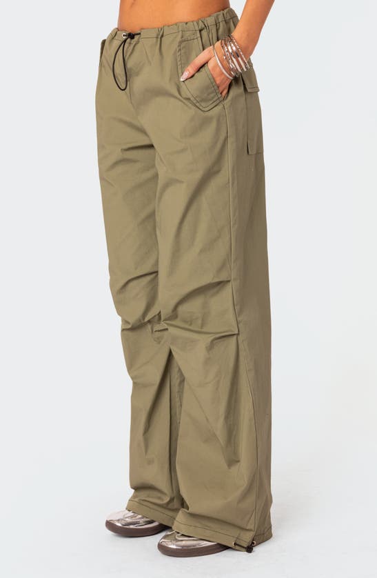 Shop Edikted Fey Cargo Parachute Pants In Olive