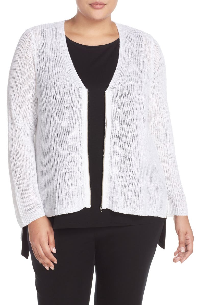 Eileen Fisher Organic Linen & Cotton Boxy Front Zip Cardigan (Plus Size ...
