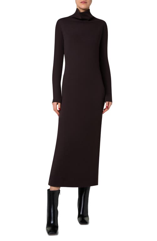 Shop Akris Long Sleeve Wool Jersey Midi Dress In Mocca