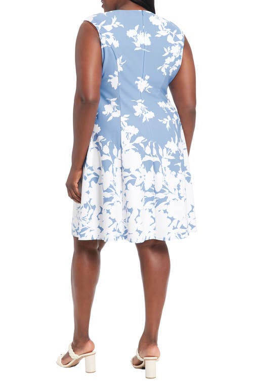 Shop London Times Floral Fit & Flare Dress In Sky/ivory