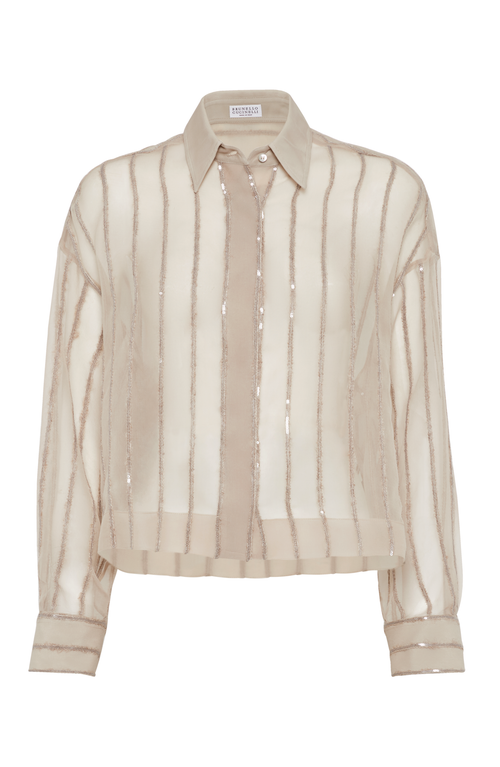 Shop Brunello Cucinelli Crispy Silk Shirt In Sand