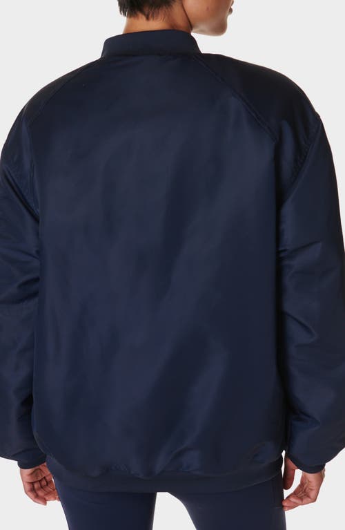 Shop Sweaty Betty Cityscape Longline Bomber Jacket In Navy Blue