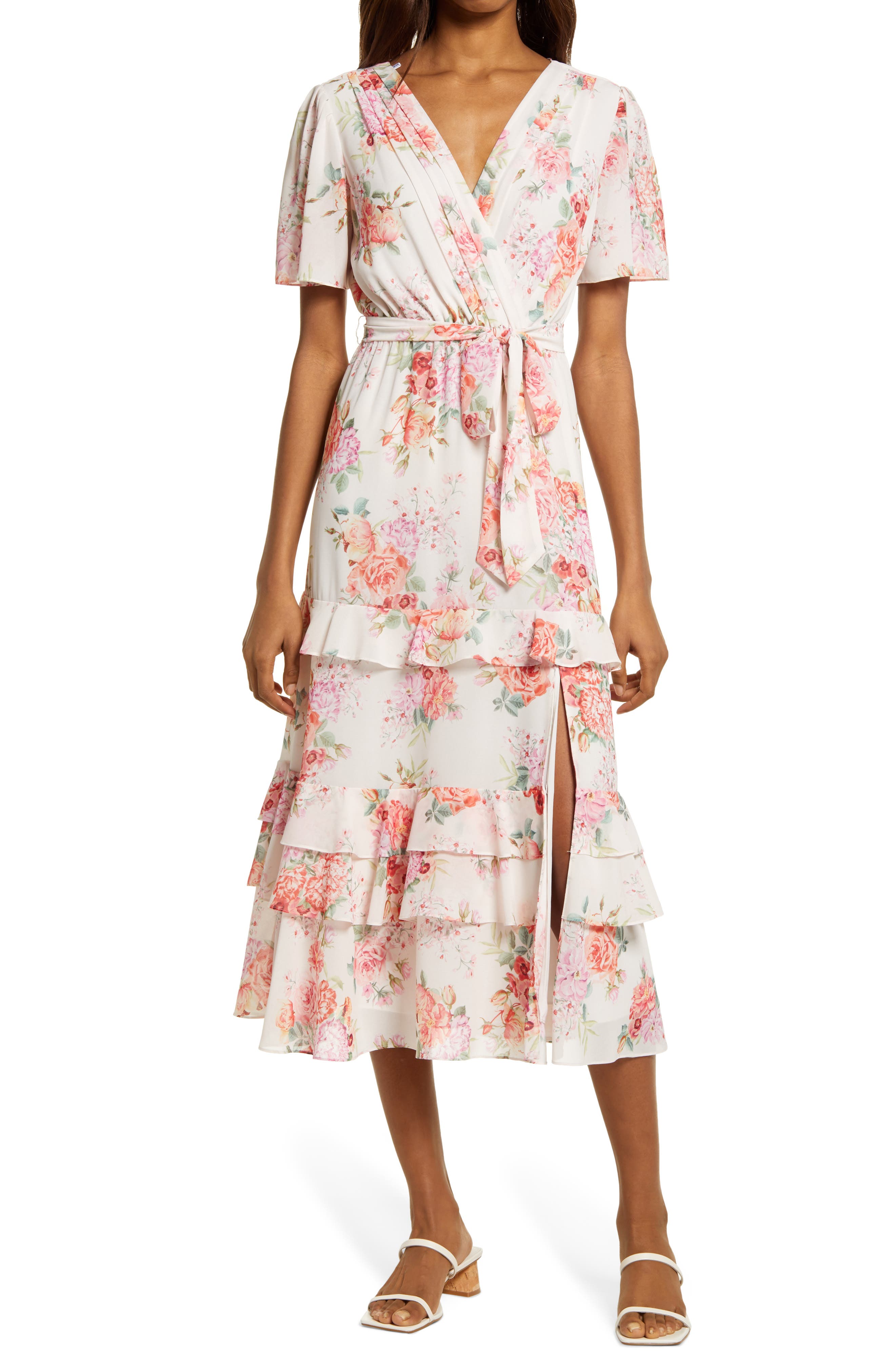 Ever New Floral Tiered Ruffle Dress in Cream Base Floral at Nordstrom