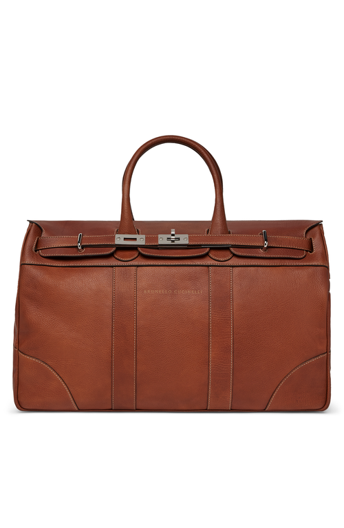 Shop Brunello Cucinelli Grained Calfskin Country Weekender Bag In Copper