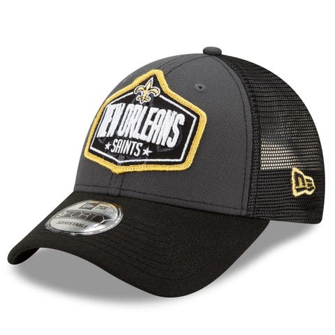 Men's New Era Black/Gold New Orleans Saints Wordmark Flow 9FIFTY Snapback Hat