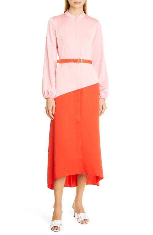 Donna Karan New York Women's Colorblock Long Sleeve Satin Dress in Red Clay Combo