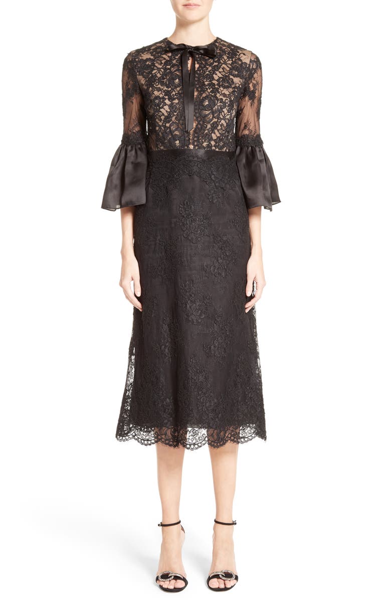 Marchesa Bell Sleeve Lace Midi Dress | Nordstrom