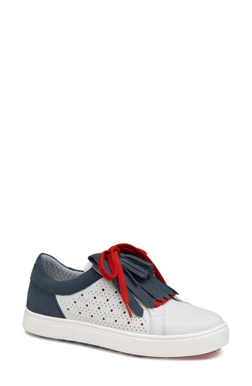 Johnston & Murphy Madison Hybrid Waterproof Golf Shoe White/Navy/Red Wp Calfskin at Nordstrom,