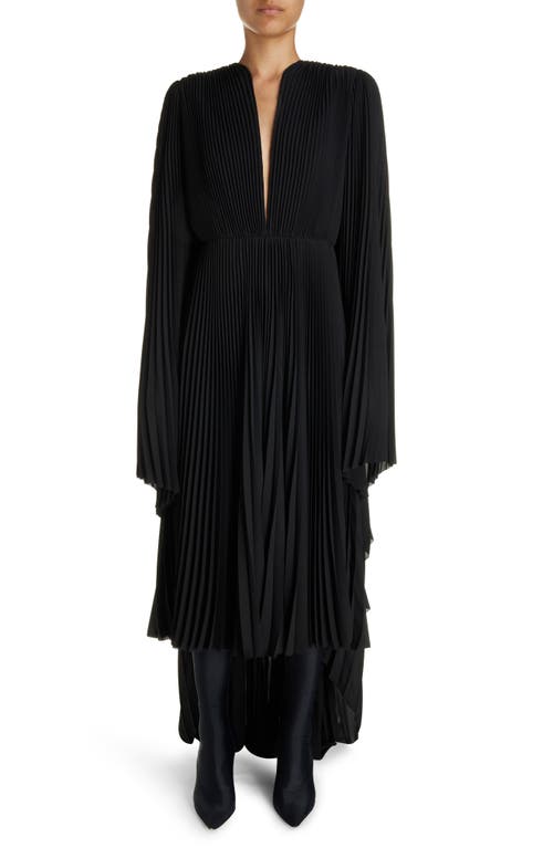 Balenciaga Pleated Long Sleeve Caftan Dress Black at Nordstrom, Us