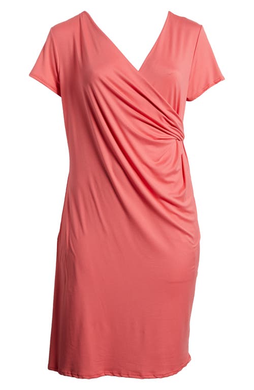 Shop 24seven Comfort Apparel V-neck Stretch Faux Wrap Dress In Coral