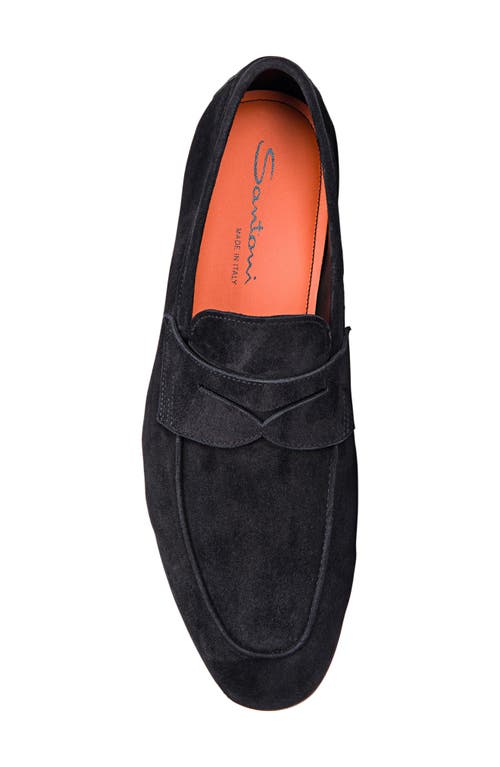 Santoni Drain Suede Loafers In Black