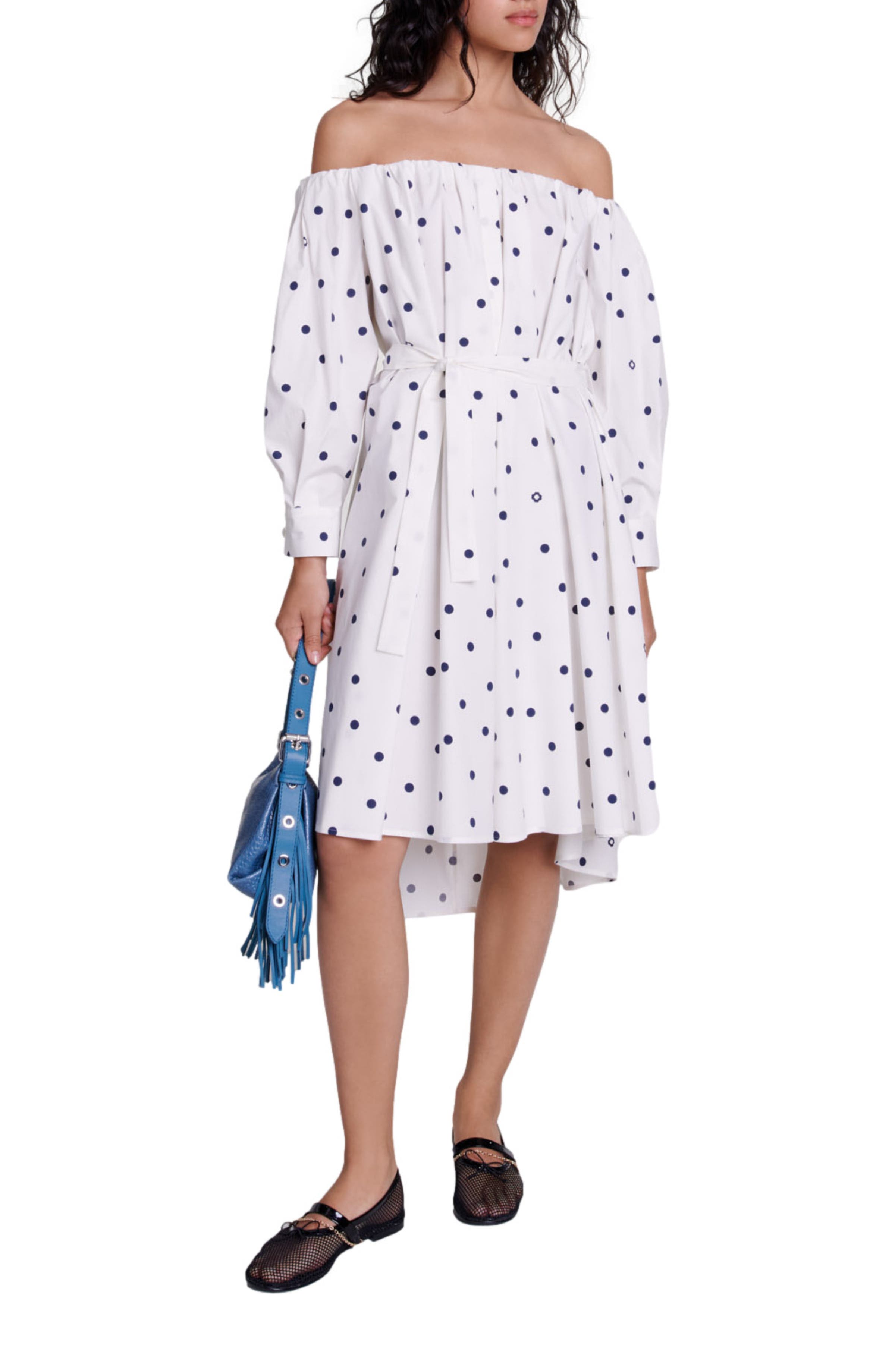 maje Shirt dress with bardot neckline | Nordstrom