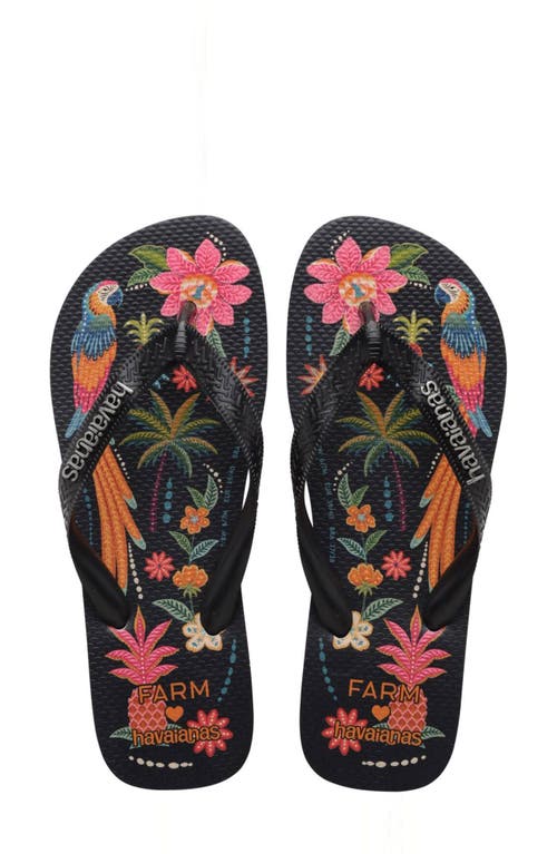 Havaianas x Farm Rio Print Footbed Flip Flop Black Parrots at Nordstrom,