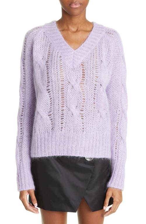 Vaquera Cable Knit V-Neck Mohair & Wool Sweater in Lilac