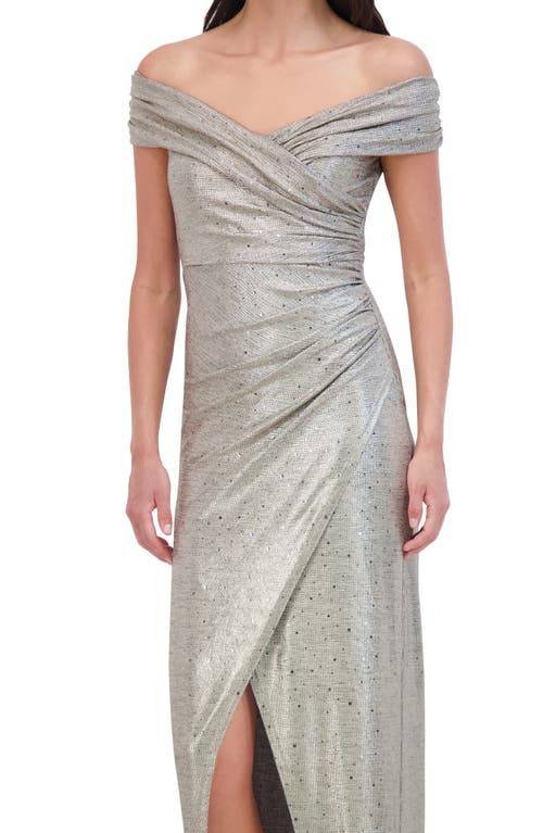 Vince Camuto Metallic Draped Off The Shoulder Gown In Gold