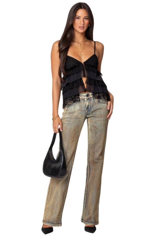 Edikted Lacy Split Front Ruffle Camisole In Black