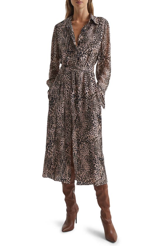 REISS TABITHA ANIMAL PRINT LONG SLEEVE SHIRTDRESS