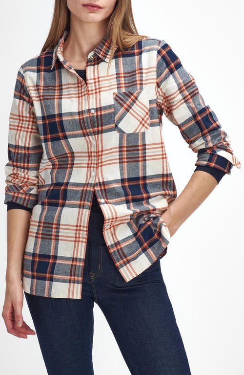 Shop Barbour Pendula Check Cotton Button-up Shirt In Cloud White/spiced Pumpkin